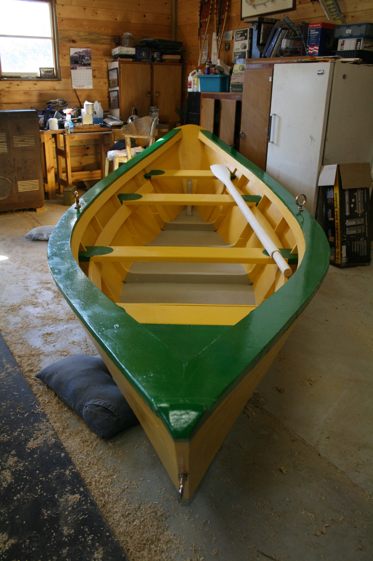 Completed Grand Banks dory freshly painted, another angle