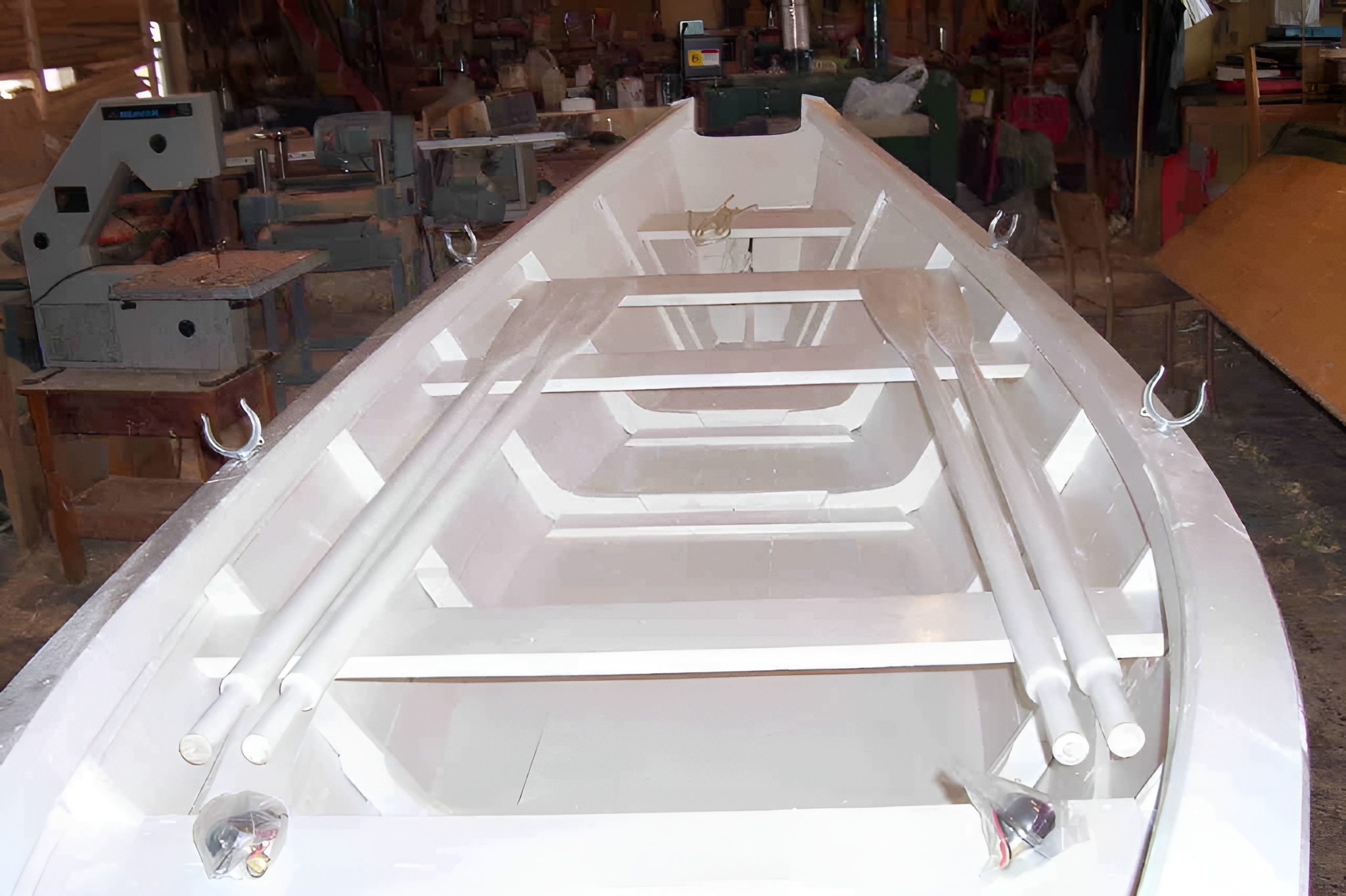 Completed Grand Banks dory with clean white hull